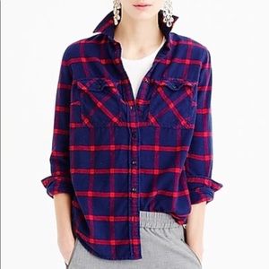 J. Crew Navy Plaid Boyfriend Flannel Shirt💜